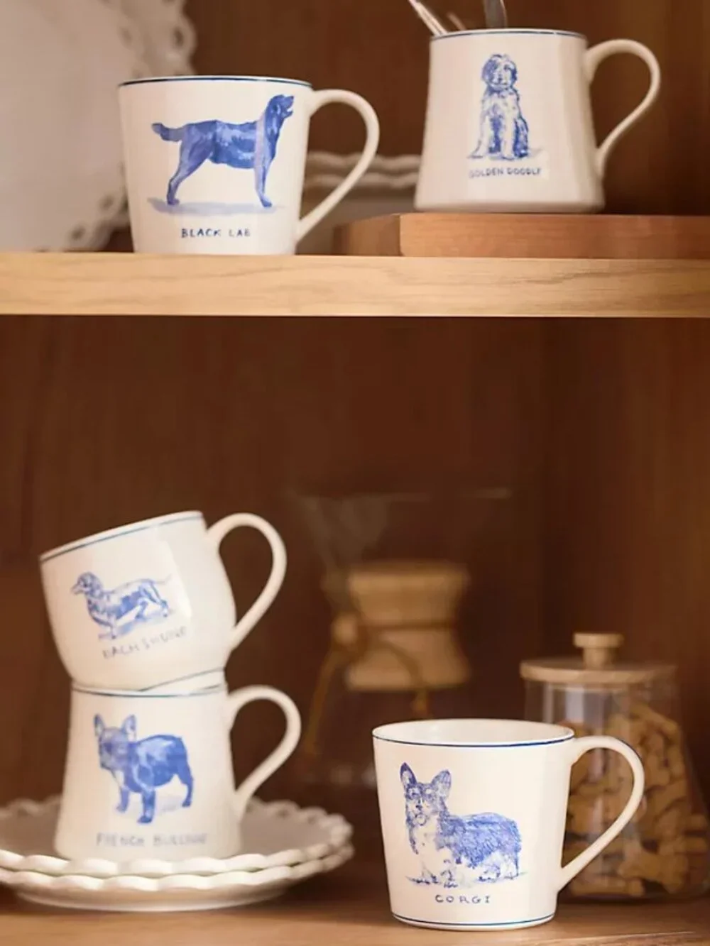 Anthropologie FRENCH BULLDOG Molly Hatch Ceramic Coffee set of 2 mugs 16 oz NWT